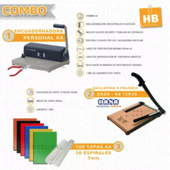 COMBO 3 - ESPIRALADORA PERSONAL A4 C/ALICATE + GUILLOTINA DASA A4 + INSUMOS - comprar online