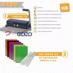 COMBO 6 - ESPIRALADORA BINDERPLUS PERSONAL A4 C/ALICATE + 100 TAPAS + 50 ESPIRALES - comprar online