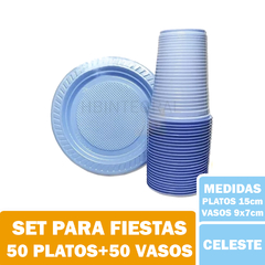 50 Platos Y 50 Vasos Descartables Colores Set Cumpleaños en internet