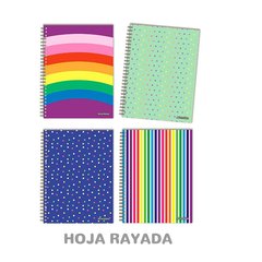 CUADERNO C/ESPIRAL 29.7 COLORES 80 HJS RAYADO