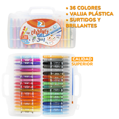 Crayones Gel Ezco 3 En 1 Acuarelables X36 Colores + Pincel - comprar online