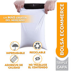 bolsa sobre ecommerce blanca - TRIPLE CAPA- calidad premium con adhesivo 30x40 +5CM en internet