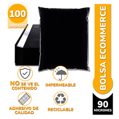 SOBRES BOLSAS E-COMMERCE C/ADHESIVO 32x45 90 MIC. NEGRO x100 - comprar online