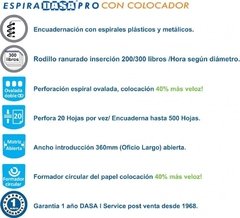 Espiraladora Dasa PRO anilladora Oficio c/ colocador espirales