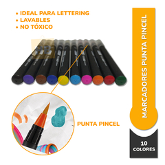 Marcadores Fibras Brush Colores Punta Pincel X10 Colores - comprar online