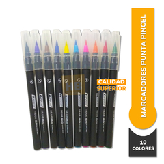 Marcadores Fibras Brush Colores Punta Pincel X10 Colores