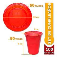 50 Platos Y 50 Vasos Descartables Colores Set Cumpleaños