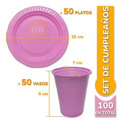 50 Platos Y 50 Vasos Descartables Colores Set Cumpleaños - tienda online