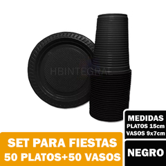 Imagen de 50 Platos Y 50 Vasos Descartables Colores Set Cumpleaños