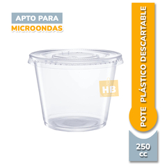 Pote de Plastico Con Tapa Descartable APTO FREEZER Y MICROONDAS - 250cc - 1/4