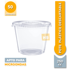 Pote de Plastico Con Tapa Descartable APTO FREEZER Y MICROONDAS - 250cc - 1/4 - comprar online