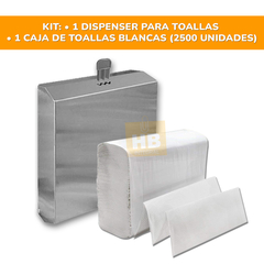 Dispenser Acero Inoxidable + Caja Toallas Intercaladas Blanca - comprar online