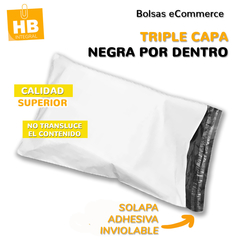 bolsa sobre ecommerce blanca - TRIPLE CAPA- calidad premium con adhesivo 30x40 +5CM - tienda online