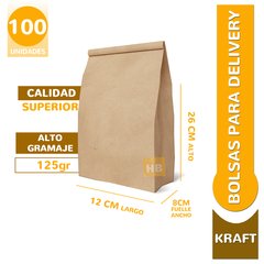 Bolsas para delivery fondo cuadrado - 26x12x8 - Kraft Marrón N1 en internet