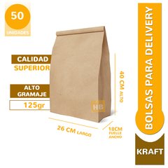 Bolsas para delivery fondo cuadrado - 40x26x18 - Kraft Marrón N5 - comprar online