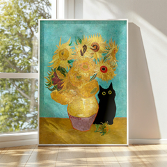 Cuadro Los Girasoles con Gatito II