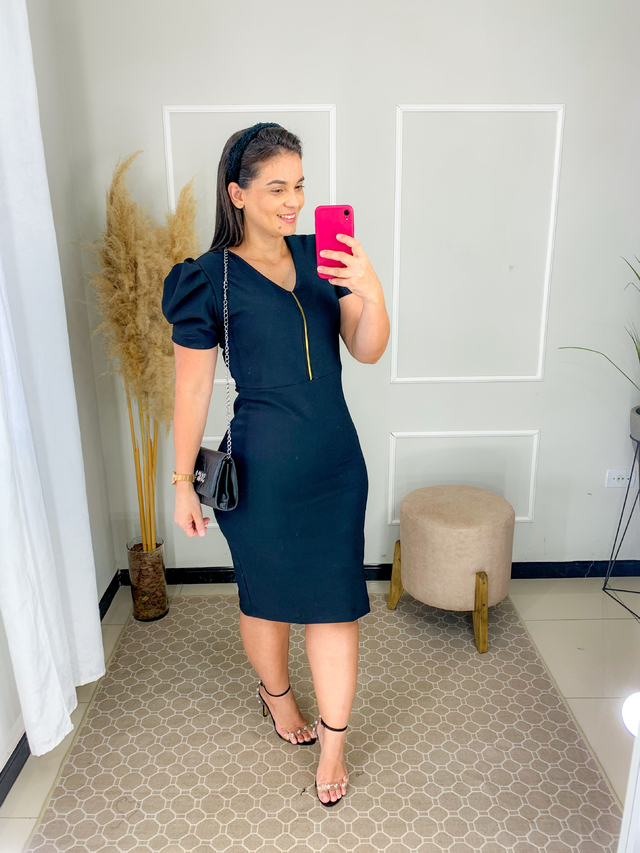 Vestido tubinho cheap manga bufante