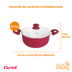 Cacerola De Cerámica Antiadherente Con Tapa De Vidrio 20cm Carol - comprar online