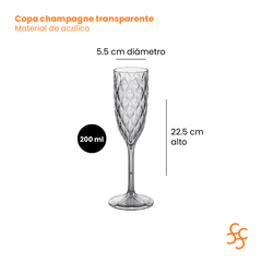 Copa Champagne Transparente Glamour Acrílico Carol X6 - comprar online