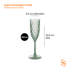 Copa Champagne Verde Esmeralda Glamour Acrílico Carol X6 - comprar online
