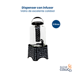 Dispenser vidrio infusor negro Fresh Water 3 litros Herevin - comprar online