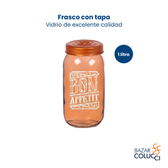 Frasco vidrio redondo con tapa Bon Appetit 1 litro Herevin - comprar online