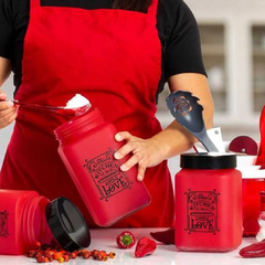Frasco rojo cuadrado decorado Kitchen Love 1 litro - tienda online
