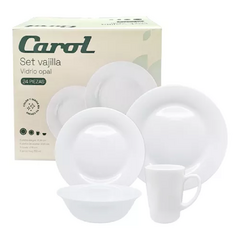 Set x16 piezas vajilla vidrio opal blanco en caja Carol