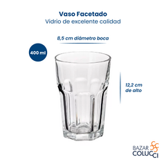 Pack x6 vaso Facetado 400 ml vidrio Durax - comprar online