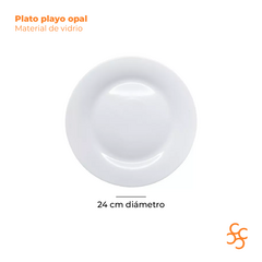 Plato playo 24 cm vidrio opalino blanco Carol x24 - comprar online