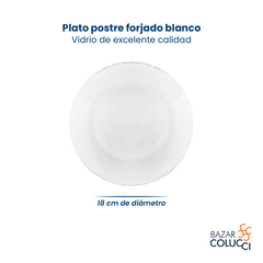 Plato postre forjado blanco vidrio Durax x6 - comprar online