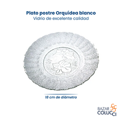 Plato postre Orquídea blanco vidrio Durax x6 - comprar online