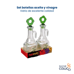 Set botellas vidrio aceite vinagre impresas Herevin - comprar online