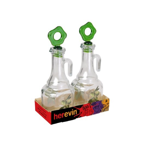 Set botellas vidrio aceite vinagre impresas Herevin