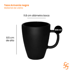 Taza Armonía Vidrio Negra 400 ml Durax Bulto Cerrado X24 - comprar online