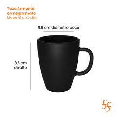 Taza Mug Vidrio Negro O Perla Mate Durax Armonia X6 - comprar online