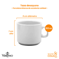 Set X6 Taza Desayuno c/ Plato, Línea Recta - Verbano - Bazar Colucci