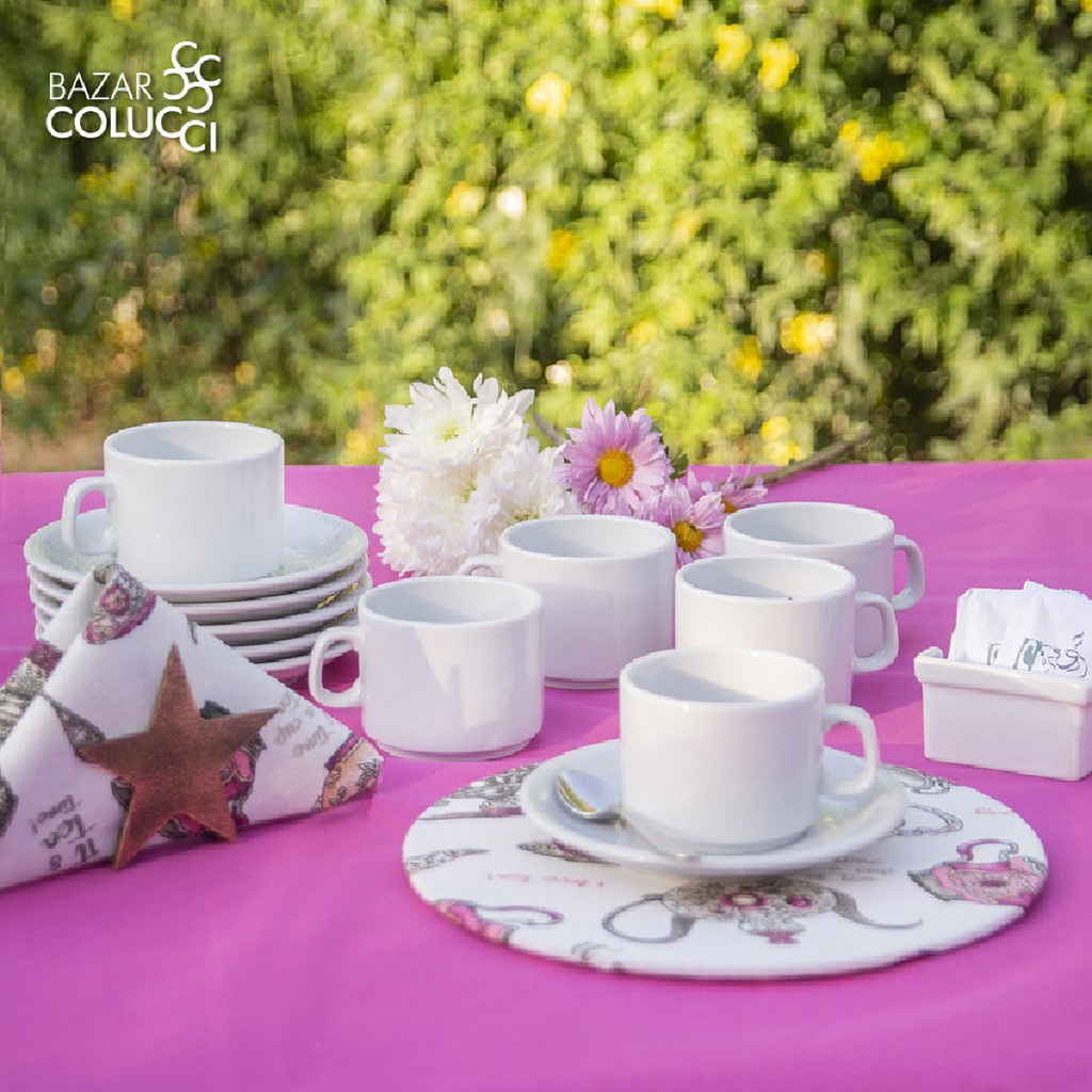 SET X 6 TAZAS DE CAFE DE PORCELANA CON PLATO