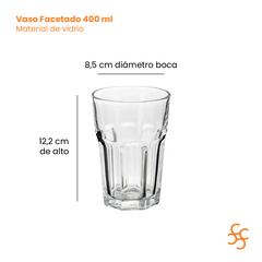Vaso Facetado 400 Ml Vidrio Durax X12 - comprar online