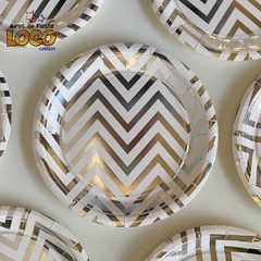 Platos chevron blanco c/plateado x10