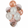 Bouquet x10 globos rosa gold perlado, blanco perlado y confetti rosa (desinflados)