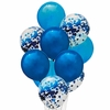 Bouquet x10 globos azul perlado, celeste perlado y confetti azul (desinflados)