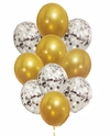 Bouquet x10 globos perlados dorados y confetti plateado