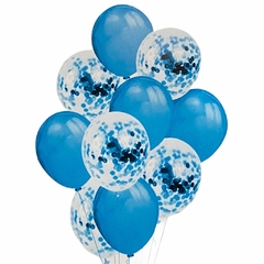 Bouquet x10 globos azul y confetti azul (desinflados)