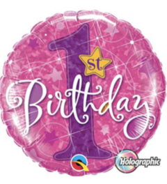 Globo 1st birthday rosa holografico 18´