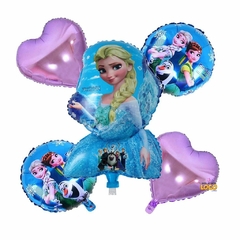 Set x5 globos Frozen corazones lila