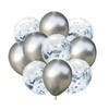 Bouquet x10 globos plateados perlados y confetti plata