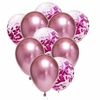 Bouquet x10 globos cromado rosa y confetti fucsia