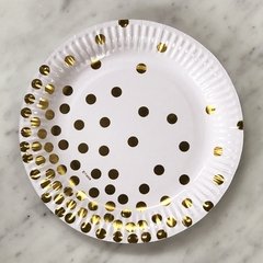 Platos blanco con lunares dorados - comprar online