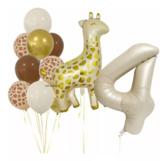 Combo Globos Jirafa Crema Natural Amarillo Marron Safari